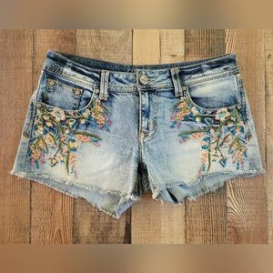 Grace In LA Denim Floral Embroidered Shorts, Women's 29